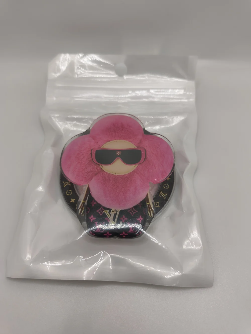 Pink Floral Charm Phone Grip with Sunglasses Design